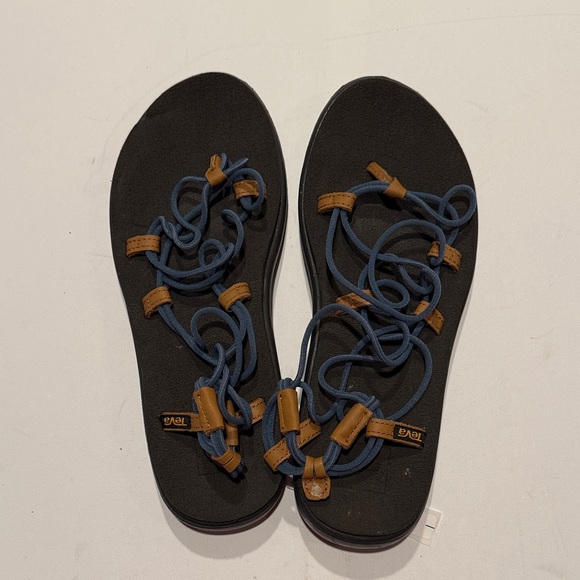 Teva Black Sandals with Blue and Brown Accents - Picture 3 of 4